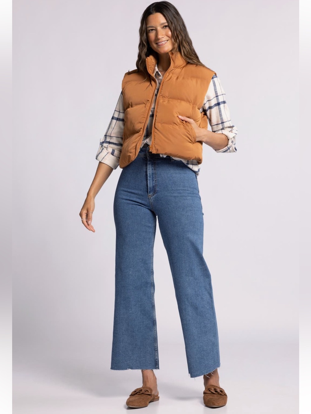 Thread & Supply Issy Puffer Vest Sz M w MEASUREMENTS Cropped Style Caramel Colot - Picture 6 of 12